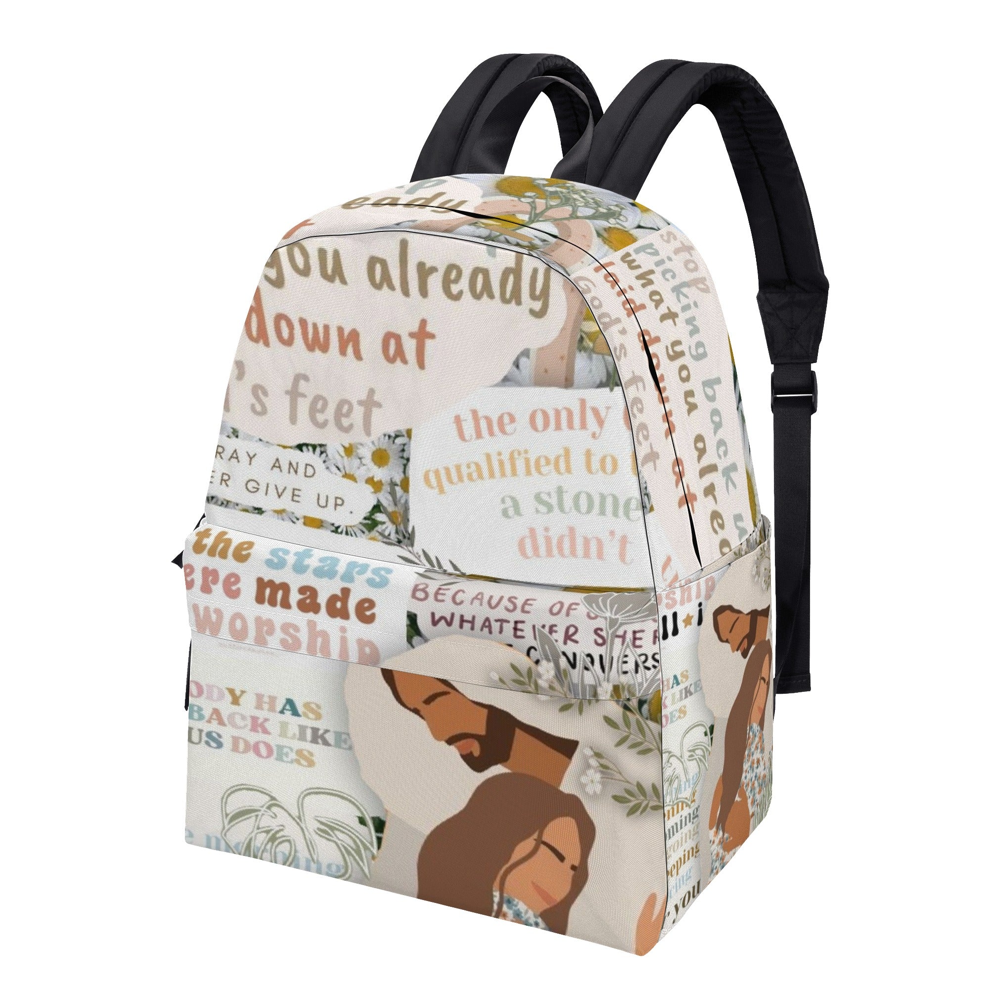 Christian Quote Collage Backpack, Inspirational Faith Backpack, Jesus Love Bible Backpack, Worship Scripture Backpack, Motivational Christian School Bag.PLAF38